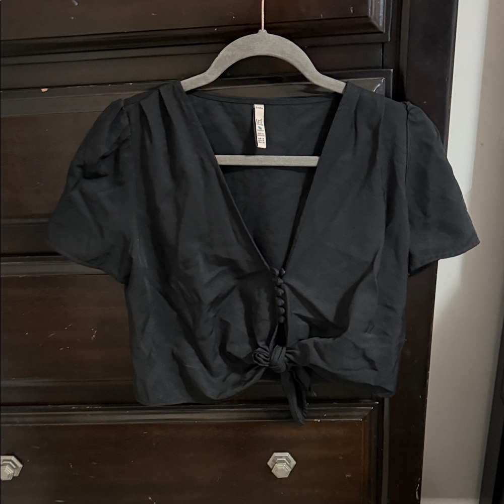 Zara Black Button-Front Blouse